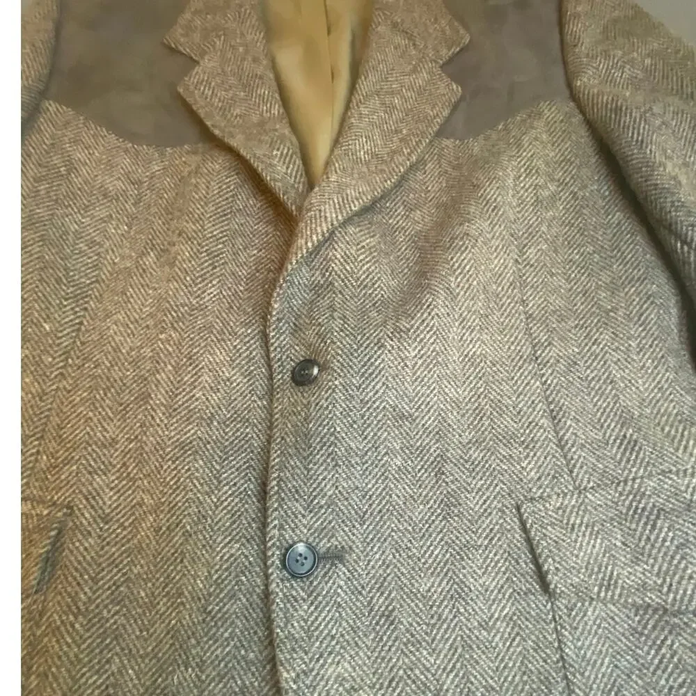 Pendleton Men's Wool Herringbone Blazer Jacket Sz 46 Elbow Patches Western Suede